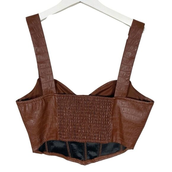 Urban Outfitters OLM Faux Leather Bustier Crop Top M Brown Croc Smocked Corset - Picture 2 of 12